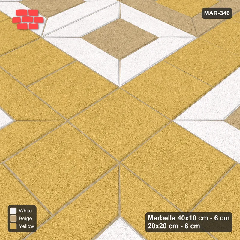 Interlock (Pasco) 40x10 cm · MAR-346 · Three-Tone Frame Rows - Golden Sand with Square Strip (beige-yellow-white) · Side view Interlock (Pasco) 40x10 cm · MAR-346 · Three-Tone Frame Rows - Golden Sand with Square Strip (beige-yellow-white) · Side view