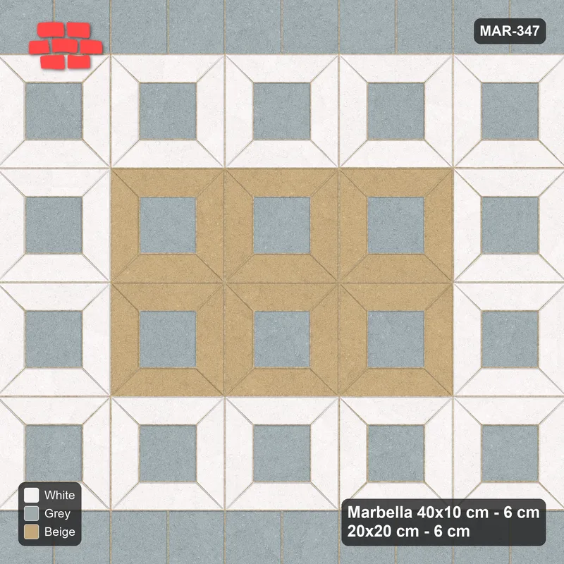 Interlock (Pasco) 40x10 cm · MAR-347 · Three-Tone Outer Ring - Coastal with Square Bands (beige-white-grey) · Top view Interlock (Pasco) 40x10 cm · MAR-347 · Three-Tone Outer Ring - Coastal with Square Bands (beige-white-grey) · Top view