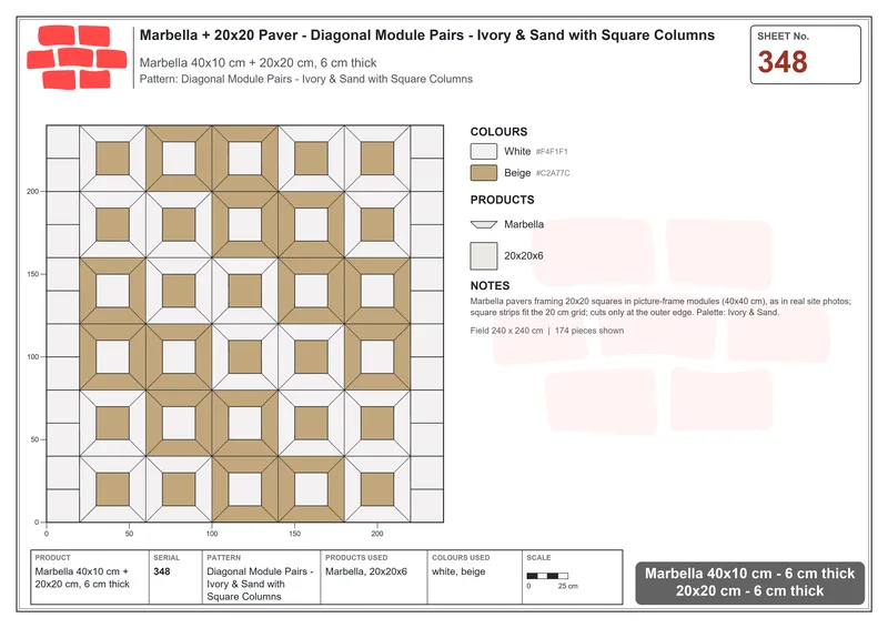 Interlock (Pasco) 40x10 cm · MAR-348 · Diagonal Module Pairs - Ivory & Sand with Square Columns · Laying plan Interlock (Pasco) 40x10 cm · MAR-348 · Diagonal Module Pairs - Ivory & Sand with Square Columns · Laying plan