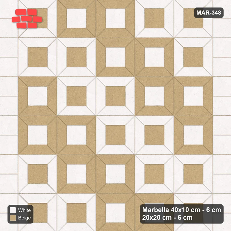 Interlock (Pasco) 40x10 cm · MAR-348 · Diagonal Module Pairs - Ivory & Sand with Square Columns · Top view Interlock (Pasco) 40x10 cm · MAR-348 · Diagonal Module Pairs - Ivory & Sand with Square Columns · Top view