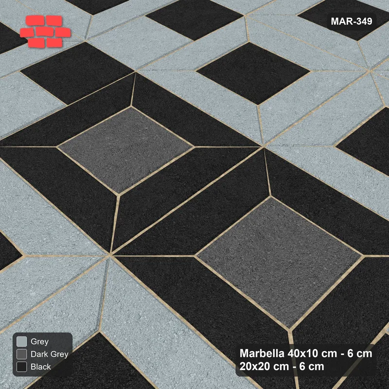 Interlock (Pasco) 40x10 cm · MAR-349 · Three-Tone Medallion - Graphite Scale with Square Columns (grey-black-dark grey) · Side view Interlock (Pasco) 40x10 cm · MAR-349 · Three-Tone Medallion - Graphite Scale with Square Columns (grey-black-dark grey) · Side view