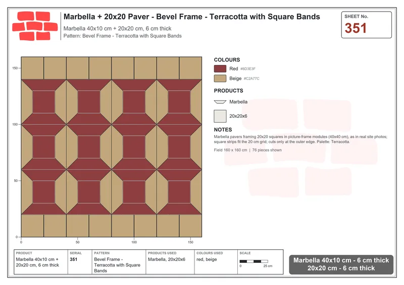 Interlock (Pasco) 40x10 cm · MAR-351 · Bevel Frame - Terracotta with Square Bands · Laying plan Interlock (Pasco) 40x10 cm · MAR-351 · Bevel Frame - Terracotta with Square Bands · Laying plan