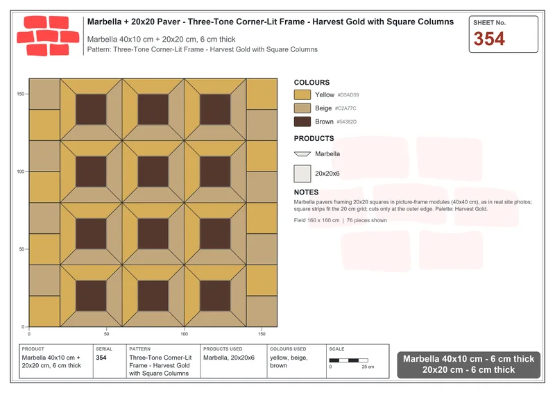 Interlock (Pasco) 40x10 cm · MAR-354 · Three-Tone Corner-Lit Frame - Harvest Gold with Square Columns · Laying plan Interlock (Pasco) 40x10 cm · MAR-354 · Three-Tone Corner-Lit Frame - Harvest Gold with Square Columns · Laying plan