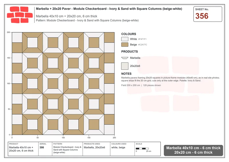 Interlock (Pasco) 40x10 cm · MAR-356 · Module Checkerboard - Ivory & Sand with Square Columns (beige-white) · Laying plan Interlock (Pasco) 40x10 cm · MAR-356 · Module Checkerboard - Ivory & Sand with Square Columns (beige-white) · Laying plan