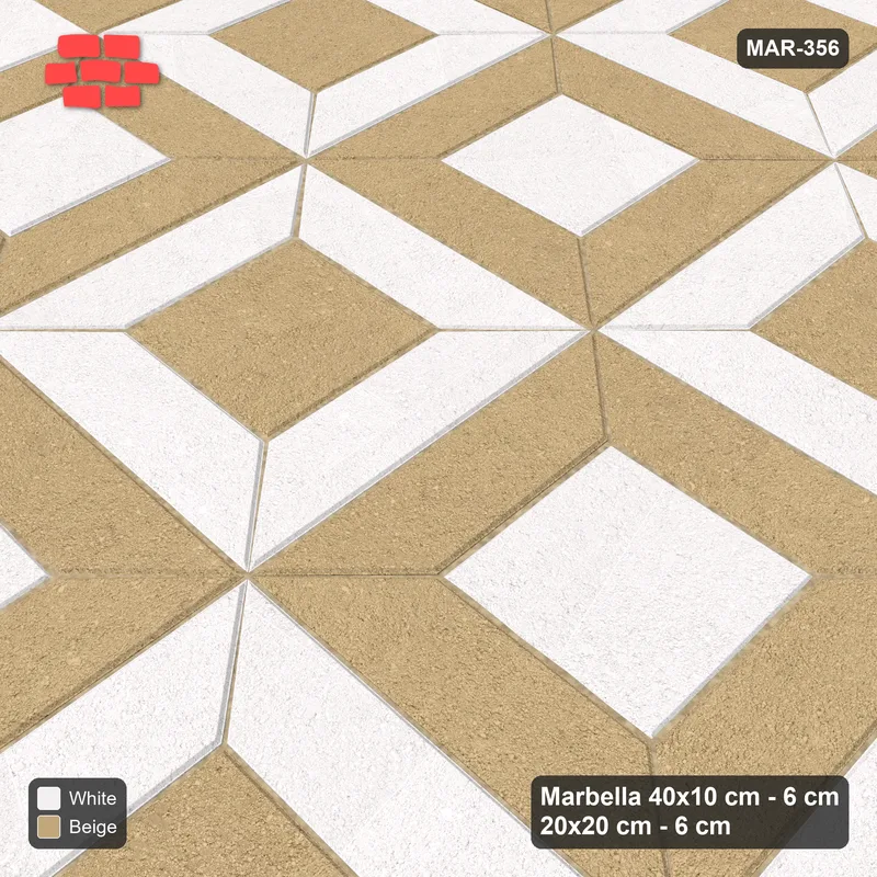 Interlock (Pasco) 40x10 cm · MAR-356 · Module Checkerboard - Ivory & Sand with Square Columns (beige-white) · Side view Interlock (Pasco) 40x10 cm · MAR-356 · Module Checkerboard - Ivory & Sand with Square Columns (beige-white) · Side view