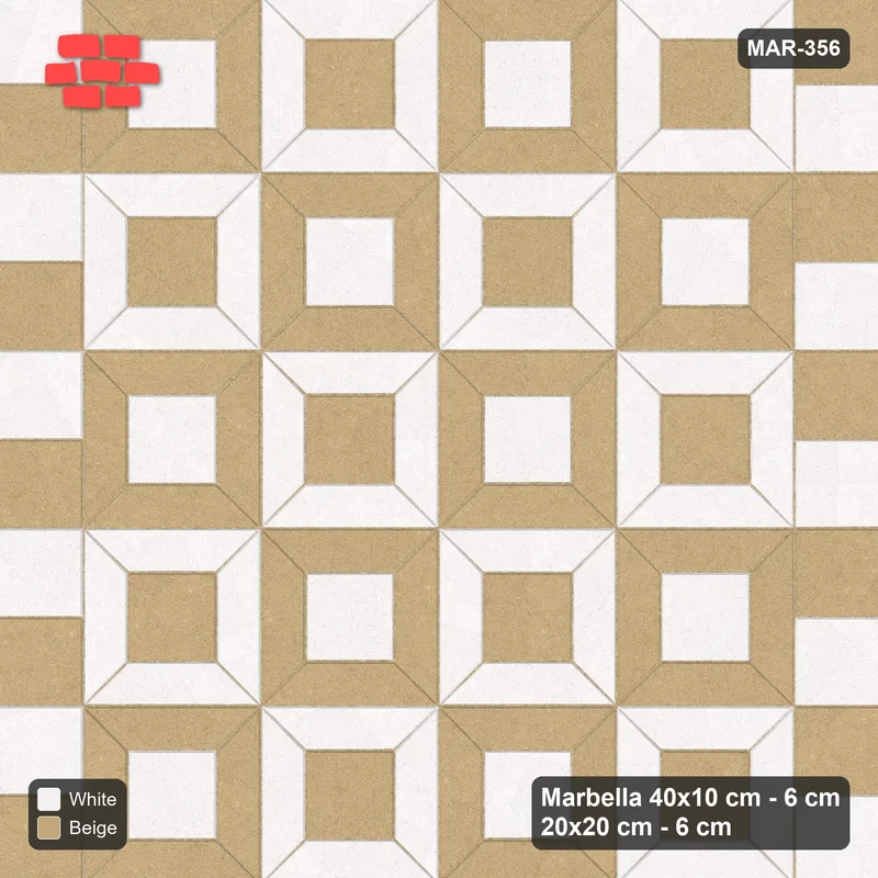 Interlock (Pasco) 40x10 cm · MAR-356 · Module Checkerboard - Ivory & Sand with Square Columns (beige-white) · Top view Interlock (Pasco) 40x10 cm · MAR-356 · Module Checkerboard - Ivory & Sand with Square Columns (beige-white) · Top view