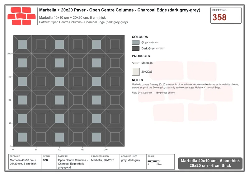 Interlock (Pasco) 40x10 cm · MAR-358 · Open Centre Columns - Charcoal Edge (dark grey-grey) · Laying plan Interlock (Pasco) 40x10 cm · MAR-358 · Open Centre Columns - Charcoal Edge (dark grey-grey) · Laying plan