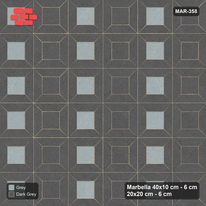 Interlock (Pasco) 40x10 cm · MAR-358 · Open Centre Columns - Charcoal Edge (dark grey-grey) · Top view Interlock (Pasco) 40x10 cm · MAR-358 · Open Centre Columns - Charcoal Edge (dark grey-grey) · Top view