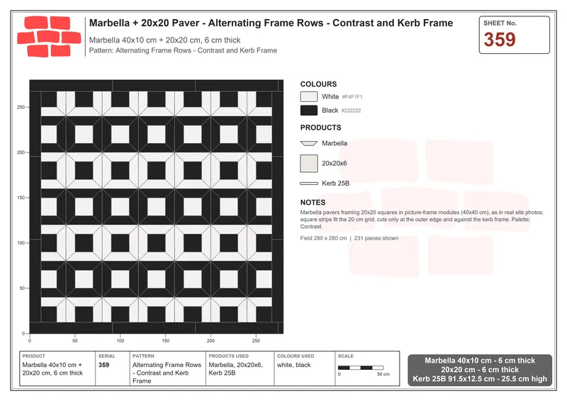 Interlock (Pasco) 40x10 cm · MAR-359 · Alternating Frame Rows - Contrast and Kerb Frame · Laying plan Interlock (Pasco) 40x10 cm · MAR-359 · Alternating Frame Rows - Contrast and Kerb Frame · Laying plan