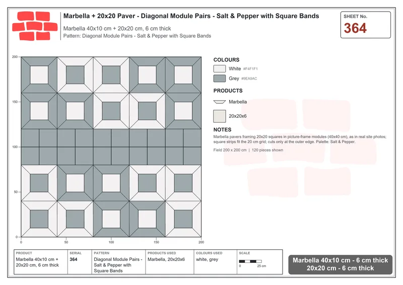 Interlock (Pasco) 40x10 cm · MAR-364 · Diagonal Module Pairs - Salt & Pepper with Square Bands · Laying plan Interlock (Pasco) 40x10 cm · MAR-364 · Diagonal Module Pairs - Salt & Pepper with Square Bands · Laying plan