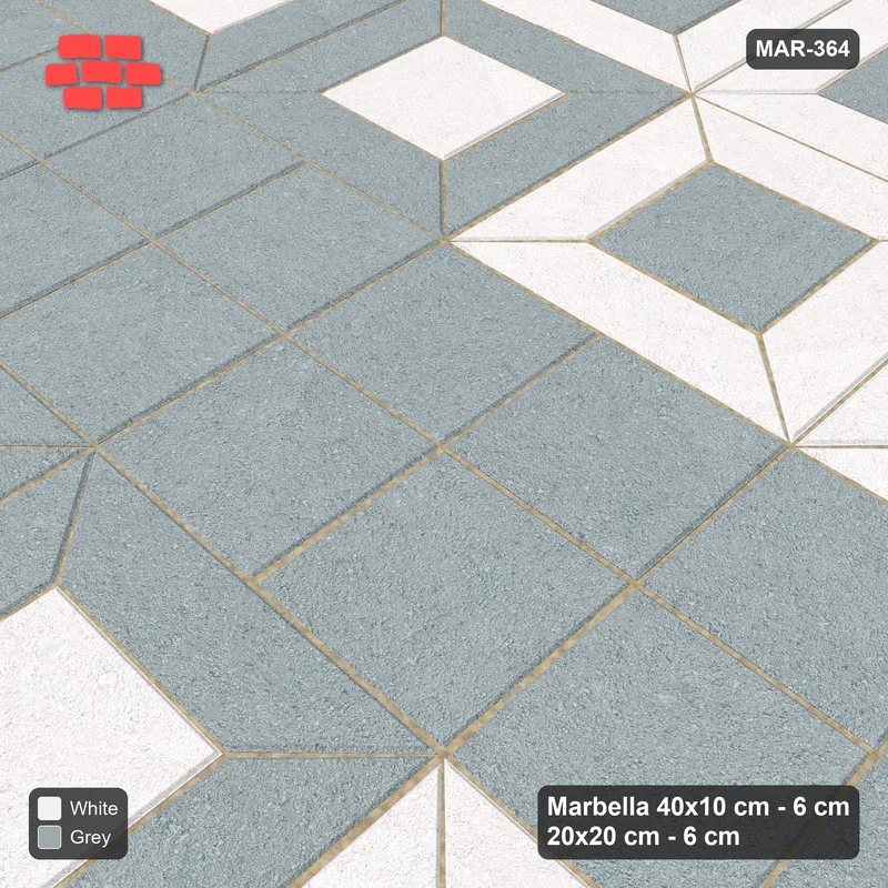 Interlock (Pasco) 40x10 cm · MAR-364 · Diagonal Module Pairs - Salt & Pepper with Square Bands · Side view Interlock (Pasco) 40x10 cm · MAR-364 · Diagonal Module Pairs - Salt & Pepper with Square Bands · Side view