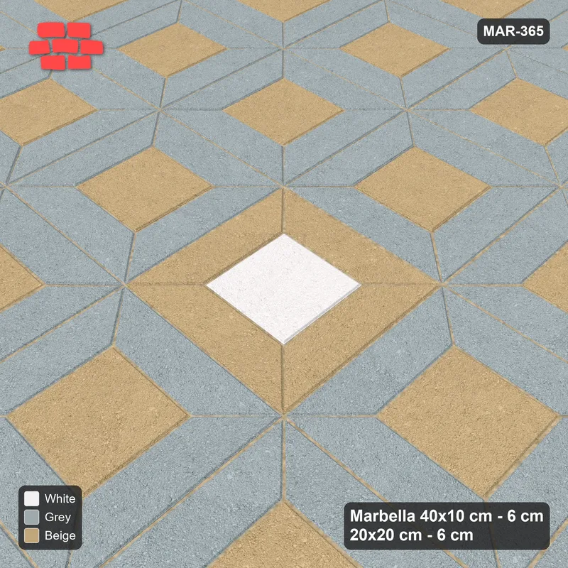 Interlock (Pasco) 40x10 cm · MAR-365 · Three-Tone Medallion - Coastal (grey-beige-white) · Side view Interlock (Pasco) 40x10 cm · MAR-365 · Three-Tone Medallion - Coastal (grey-beige-white) · Side view