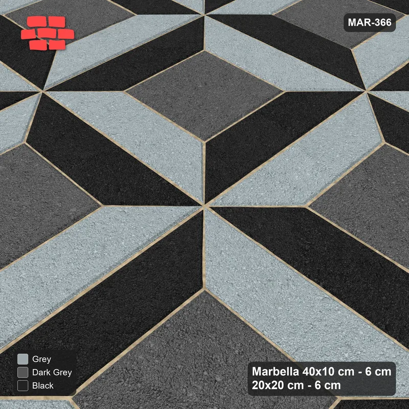 Interlock (Pasco) 40x10 cm · MAR-366 · Three-Tone Bevel Checkerboard - Graphite Scale and Kerb Frame (black-grey-dark grey) · Side view Interlock (Pasco) 40x10 cm · MAR-366 · Three-Tone Bevel Checkerboard - Graphite Scale and Kerb Frame (black-grey-dark grey) · Side view