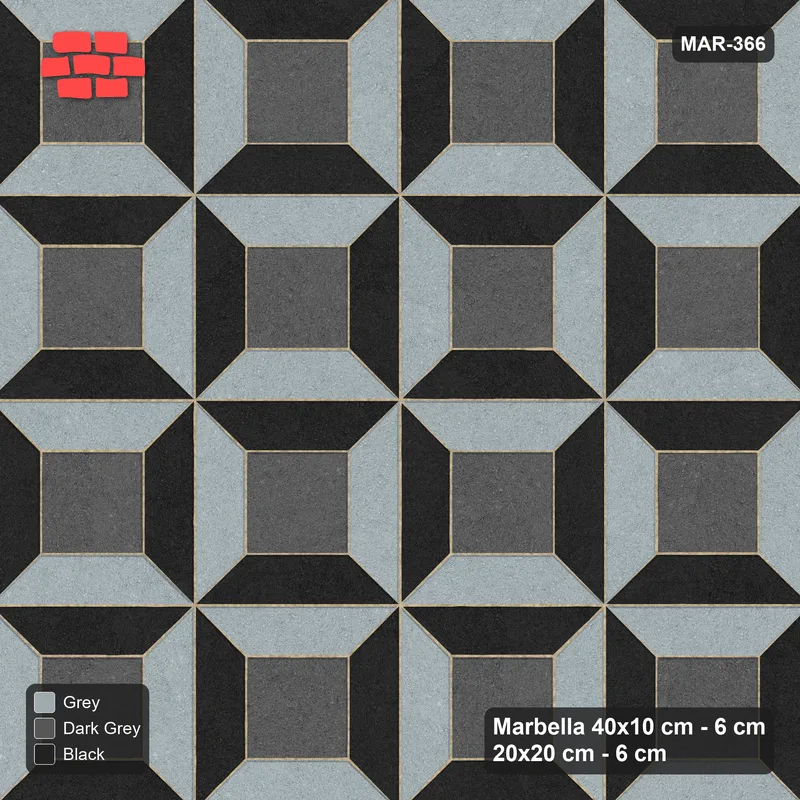 Interlock (Pasco) 40x10 cm · MAR-366 · Three-Tone Bevel Checkerboard - Graphite Scale and Kerb Frame (black-grey-dark grey) · Top view Interlock (Pasco) 40x10 cm · MAR-366 · Three-Tone Bevel Checkerboard - Graphite Scale and Kerb Frame (black-grey-dark grey) · Top view