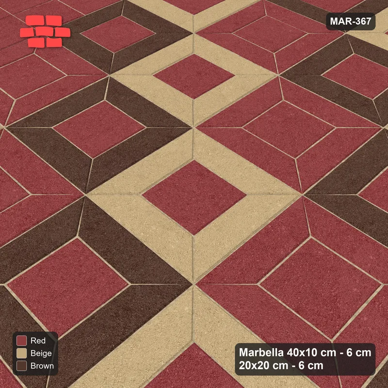 Interlock (Pasco) 40x10 cm · MAR-367 · Diagonal Three-Tone Frames - Tuscany with Square Columns (red-brown-beige) · Side view Interlock (Pasco) 40x10 cm · MAR-367 · Diagonal Three-Tone Frames - Tuscany with Square Columns (red-brown-beige) · Side view