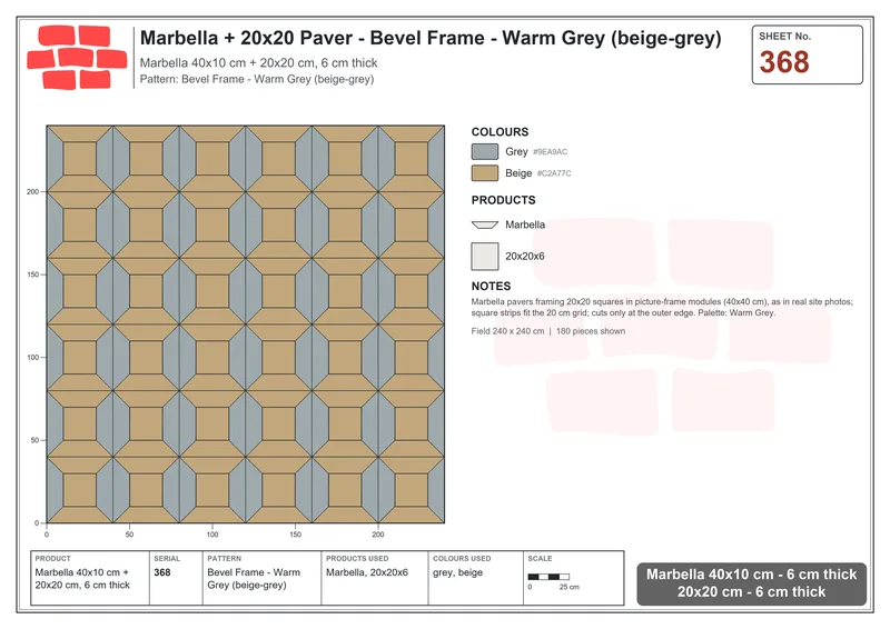 Interlock (Pasco) 40x10 cm · MAR-368 · Bevel Frame - Warm Grey (beige-grey) · Laying plan Interlock (Pasco) 40x10 cm · MAR-368 · Bevel Frame - Warm Grey (beige-grey) · Laying plan