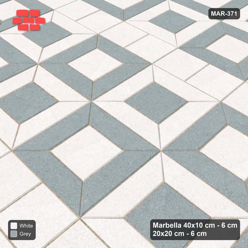 Interlock (Pasco) 40x10 cm · MAR-371 · Module Checkerboard - Salt & Pepper with Square Bands · Side view Interlock (Pasco) 40x10 cm · MAR-371 · Module Checkerboard - Salt & Pepper with Square Bands · Side view