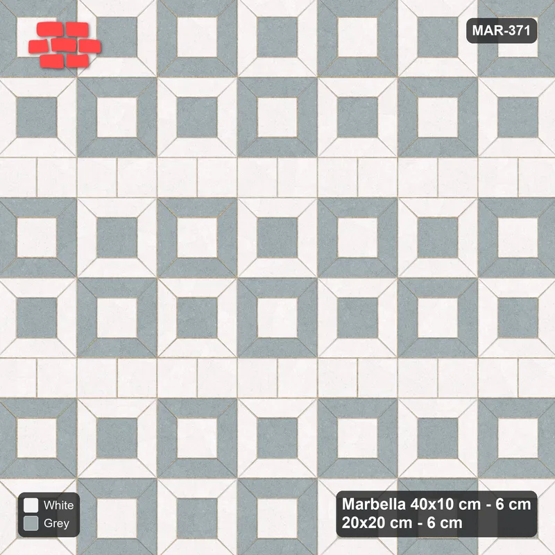Interlock (Pasco) 40x10 cm · MAR-371 · Module Checkerboard - Salt & Pepper with Square Bands · Top view Interlock (Pasco) 40x10 cm · MAR-371 · Module Checkerboard - Salt & Pepper with Square Bands · Top view