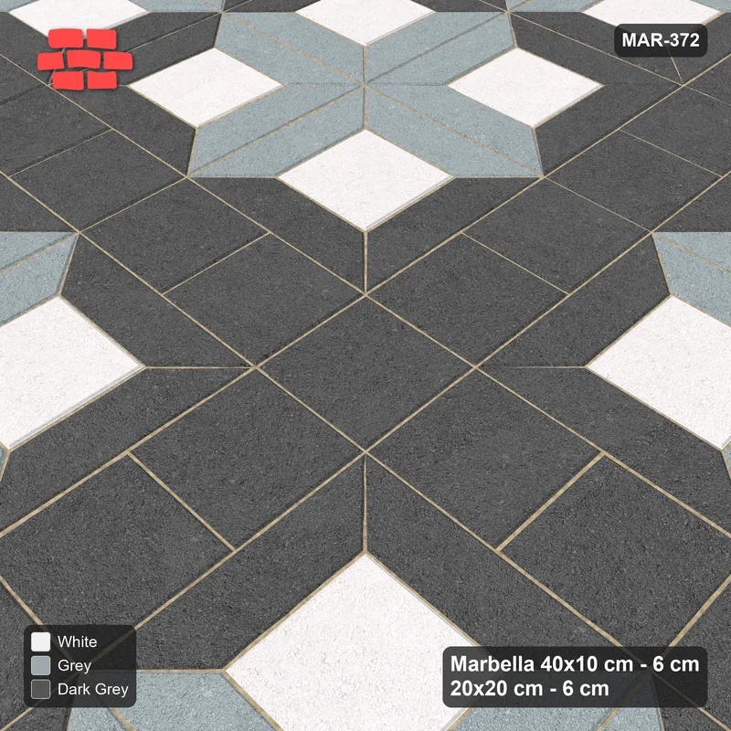 Interlock (Pasco) 40x10 cm · MAR-372 · Three-Tone Pinwheel Star - Monochrome with Square Strip (dark grey-grey-white) · Side view Interlock (Pasco) 40x10 cm · MAR-372 · Three-Tone Pinwheel Star - Monochrome with Square Strip (dark grey-grey-white) · Side view
