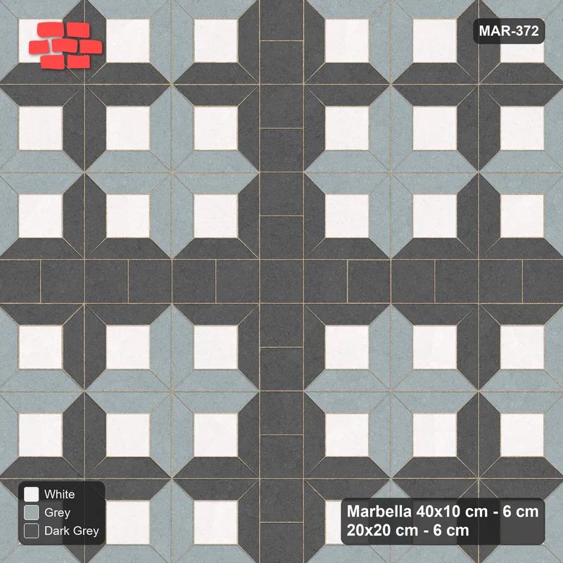 Interlock (Pasco) 40x10 cm · MAR-372 · Three-Tone Pinwheel Star - Monochrome with Square Strip (dark grey-grey-white) · Top view Interlock (Pasco) 40x10 cm · MAR-372 · Three-Tone Pinwheel Star - Monochrome with Square Strip (dark grey-grey-white) · Top view