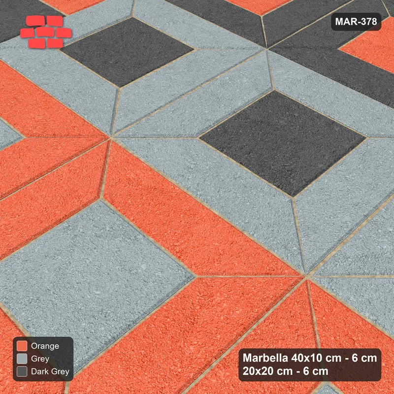 Interlock (Pasco) 40x10 cm · MAR-378 · Three-Tone Frame Rows - Sunset Slate with Square Columns (dark grey-orange-grey) · Side view Interlock (Pasco) 40x10 cm · MAR-378 · Three-Tone Frame Rows - Sunset Slate with Square Columns (dark grey-orange-grey) · Side view