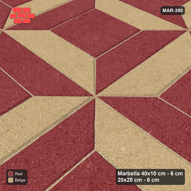 Interlock (Pasco) 40x10 cm · MAR-380 · Bevel Checkerboard - Terracotta and Kerb Frame · Side view Interlock (Pasco) 40x10 cm · MAR-380 · Bevel Checkerboard - Terracotta and Kerb Frame · Side view