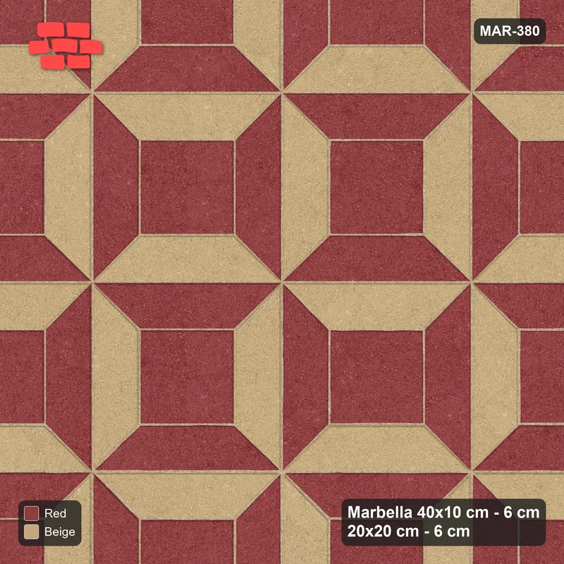Interlock (Pasco) 40x10 cm · MAR-380 · Bevel Checkerboard - Terracotta and Kerb Frame · Top view Interlock (Pasco) 40x10 cm · MAR-380 · Bevel Checkerboard - Terracotta and Kerb Frame · Top view