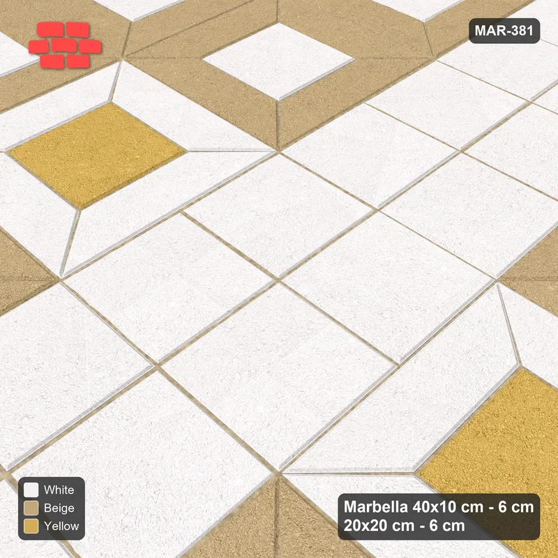 Interlock (Pasco) 40x10 cm · MAR-381 · Three-Tone Medallion - Golden Sand with Square Columns (beige-white-yellow) · Side view Interlock (Pasco) 40x10 cm · MAR-381 · Three-Tone Medallion - Golden Sand with Square Columns (beige-white-yellow) · Side view