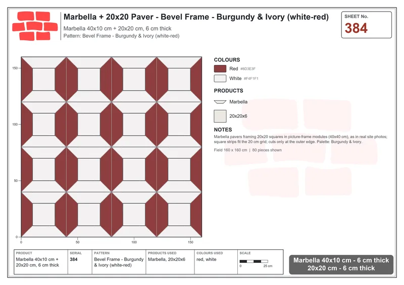 Interlock (Pasco) 40x10 cm · MAR-384 · Bevel Frame - Burgundy & Ivory (white-red) · Laying plan Interlock (Pasco) 40x10 cm · MAR-384 · Bevel Frame - Burgundy & Ivory (white-red) · Laying plan