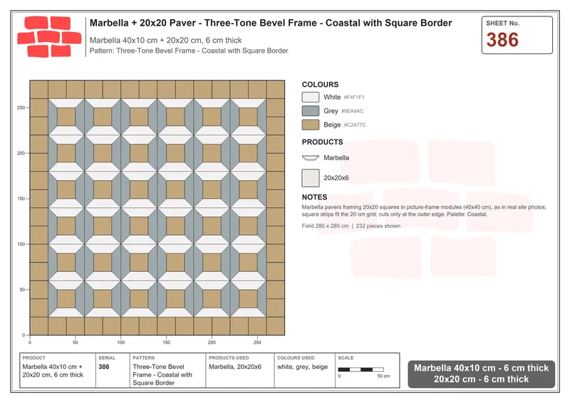Interlock (Pasco) 40x10 cm · MAR-386 · Three-Tone Bevel Frame - Coastal with Square Border · Laying plan Interlock (Pasco) 40x10 cm · MAR-386 · Three-Tone Bevel Frame - Coastal with Square Border · Laying plan