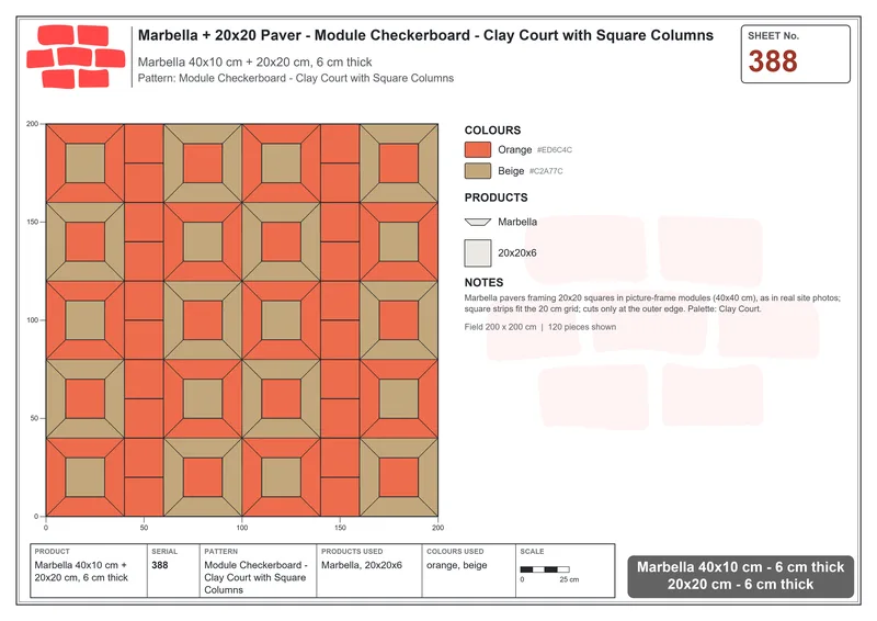 Interlock (Pasco) 40x10 cm · MAR-388 · Module Checkerboard - Clay Court with Square Columns · Laying plan Interlock (Pasco) 40x10 cm · MAR-388 · Module Checkerboard - Clay Court with Square Columns · Laying plan