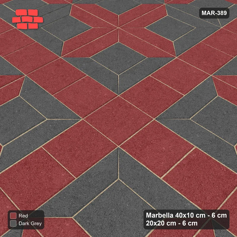 Interlock (Pasco) 40x10 cm · MAR-389 · Pinwheel Star - Rust & Charcoal with Square Strip (dark grey-red) · Side view Interlock (Pasco) 40x10 cm · MAR-389 · Pinwheel Star - Rust & Charcoal with Square Strip (dark grey-red) · Side view