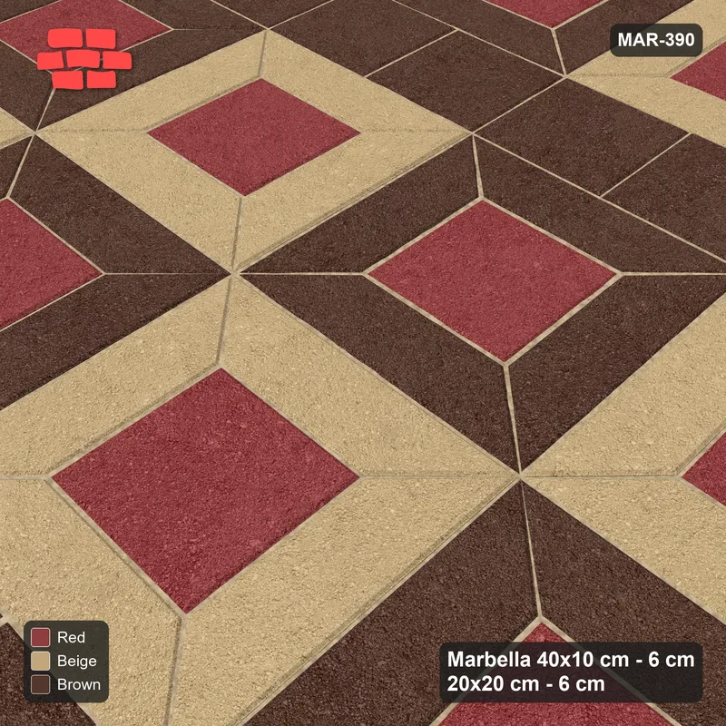 Interlock (Pasco) 40x10 cm · MAR-390 · Three-Tone Module Checkerboard - Tuscany with Square Bands (brown-red-beige) · Side view Interlock (Pasco) 40x10 cm · MAR-390 · Three-Tone Module Checkerboard - Tuscany with Square Bands (brown-red-beige) · Side view