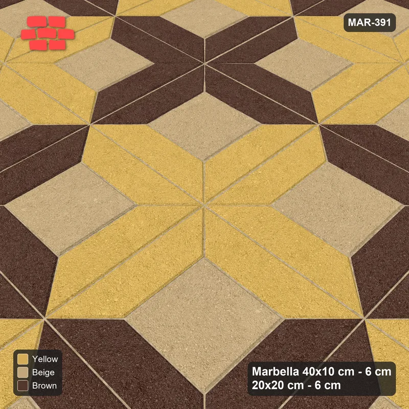 Interlock (Pasco) 40x10 cm · MAR-391 · Three-Tone Pinwheel Star - Harvest Gold (yellow-brown-beige) · Side view Interlock (Pasco) 40x10 cm · MAR-391 · Three-Tone Pinwheel Star - Harvest Gold (yellow-brown-beige) · Side view