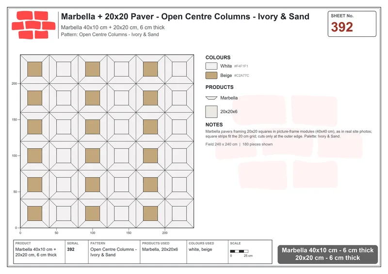 Interlock (Pasco) 40x10 cm · MAR-392 · Open Centre Columns - Ivory & Sand · Laying plan Interlock (Pasco) 40x10 cm · MAR-392 · Open Centre Columns - Ivory & Sand · Laying plan