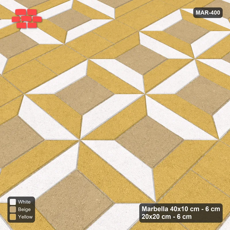 Interlock (Pasco) 40x10 cm · MAR-400 · Three-Tone Bevel Checkerboard - Golden Sand with Square Columns (white-yellow-beige) · Side view Interlock (Pasco) 40x10 cm · MAR-400 · Three-Tone Bevel Checkerboard - Golden Sand with Square Columns (white-yellow-beige) · Side view