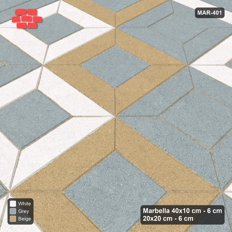 Interlock (Pasco) 40x10 cm · MAR-401 · Diagonal Three-Tone Frames - Coastal and Kerb Frame (grey-white-beige) · Side view Interlock (Pasco) 40x10 cm · MAR-401 · Diagonal Three-Tone Frames - Coastal and Kerb Frame (grey-white-beige) · Side view