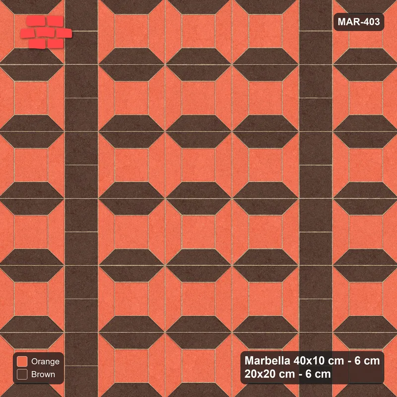 Interlock (Pasco) 40x10 cm · MAR-403 · Bevel Frame Dark Centre - Burnt Clay with Square Columns (brown-orange) · Top view Interlock (Pasco) 40x10 cm · MAR-403 · Bevel Frame Dark Centre - Burnt Clay with Square Columns (brown-orange) · Top view