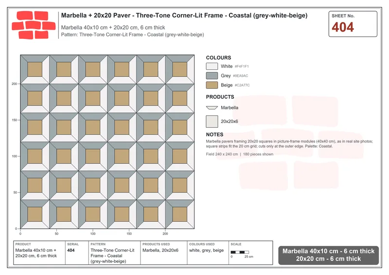 Interlock (Pasco) 40x10 cm · MAR-404 · Three-Tone Corner-Lit Frame - Coastal (grey-white-beige) · Laying plan Interlock (Pasco) 40x10 cm · MAR-404 · Three-Tone Corner-Lit Frame - Coastal (grey-white-beige) · Laying plan