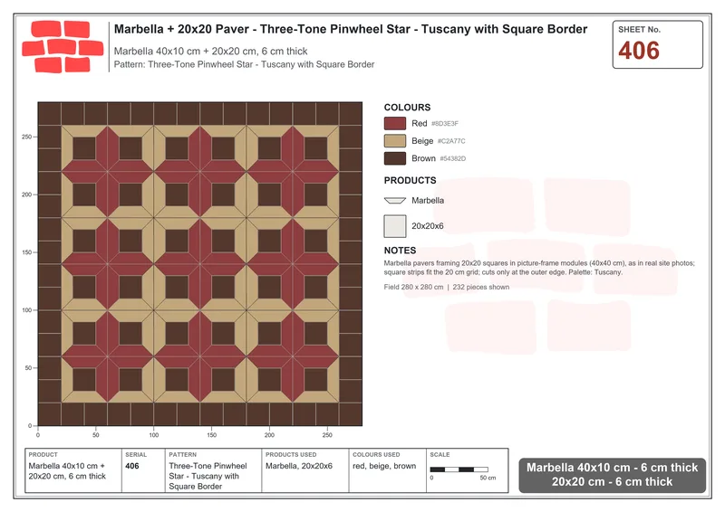 Interlock (Pasco) 40x10 cm · MAR-406 · Three-Tone Pinwheel Star - Tuscany with Square Border · Laying plan Interlock (Pasco) 40x10 cm · MAR-406 · Three-Tone Pinwheel Star - Tuscany with Square Border · Laying plan