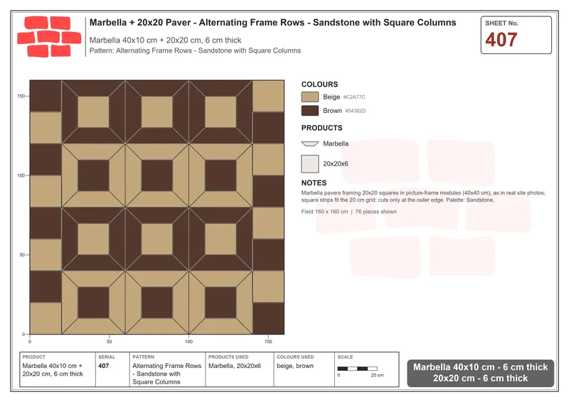 Interlock (Pasco) 40x10 cm · MAR-407 · Alternating Frame Rows - Sandstone with Square Columns · Laying plan Interlock (Pasco) 40x10 cm · MAR-407 · Alternating Frame Rows - Sandstone with Square Columns · Laying plan