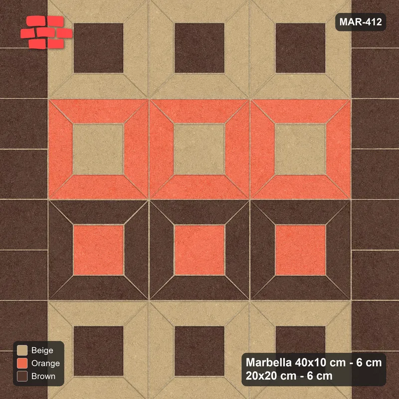 Interlock (Pasco) 40x10 cm · MAR-412 · Three-Tone Frame Rows - Autumn with Square Columns (beige-brown-orange) · Top view Interlock (Pasco) 40x10 cm · MAR-412 · Three-Tone Frame Rows - Autumn with Square Columns (beige-brown-orange) · Top view