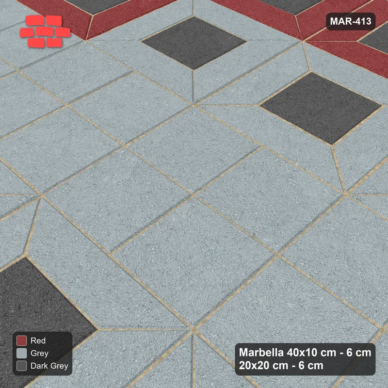 Interlock (Pasco) 40x10 cm · MAR-413 · Three-Tone Outer Ring - Urban Brick with Square Bands (grey-red-dark grey) · Side view Interlock (Pasco) 40x10 cm · MAR-413 · Three-Tone Outer Ring - Urban Brick with Square Bands (grey-red-dark grey) · Side view