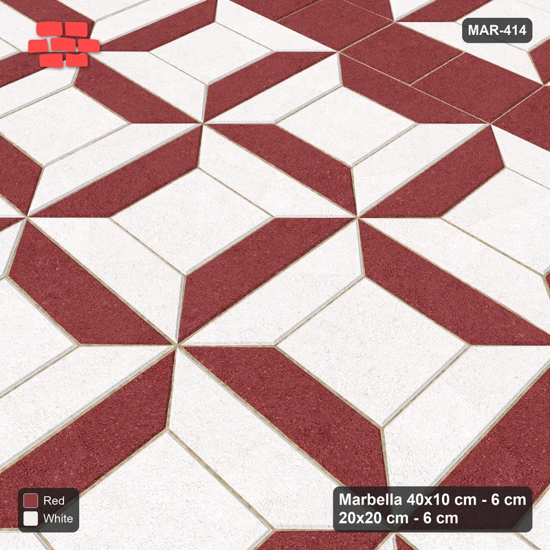Interlock (Pasco) 40x10 cm · MAR-414 · Bevel Checkerboard - Burgundy & Ivory with Square Bands (white-red) · Side view Interlock (Pasco) 40x10 cm · MAR-414 · Bevel Checkerboard - Burgundy & Ivory with Square Bands (white-red) · Side view