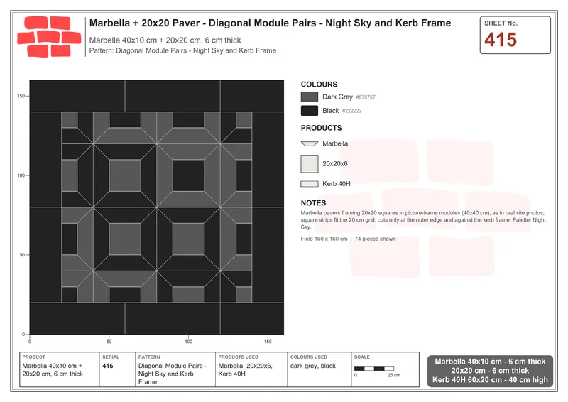 Interlock (Pasco) 40x10 cm · MAR-415 · Diagonal Module Pairs - Night Sky and Kerb Frame · Laying plan Interlock (Pasco) 40x10 cm · MAR-415 · Diagonal Module Pairs - Night Sky and Kerb Frame · Laying plan