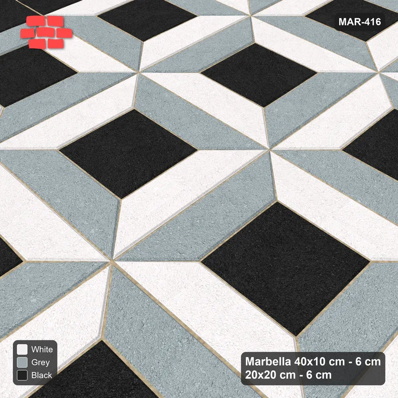 Interlock (Pasco) 40x10 cm · MAR-416 · Three-Tone Bevel Checkerboard - Tuxedo with Square Columns · Side view Interlock (Pasco) 40x10 cm · MAR-416 · Three-Tone Bevel Checkerboard - Tuxedo with Square Columns · Side view