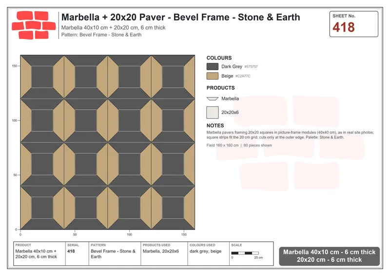 Interlock (Pasco) 40x10 cm · MAR-418 · Bevel Frame - Stone & Earth · Laying plan Interlock (Pasco) 40x10 cm · MAR-418 · Bevel Frame - Stone & Earth · Laying plan