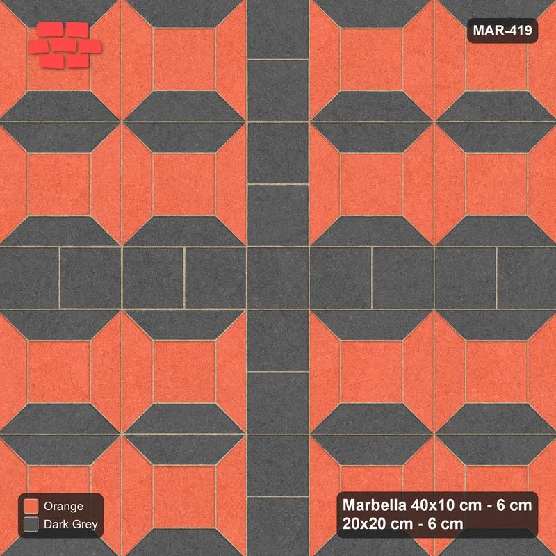 Interlock (Pasco) 40x10 cm · MAR-419 · Bevel Frame Dark Centre - Ember with Square Strip (dark grey-orange) · Top view Interlock (Pasco) 40x10 cm · MAR-419 · Bevel Frame Dark Centre - Ember with Square Strip (dark grey-orange) · Top view