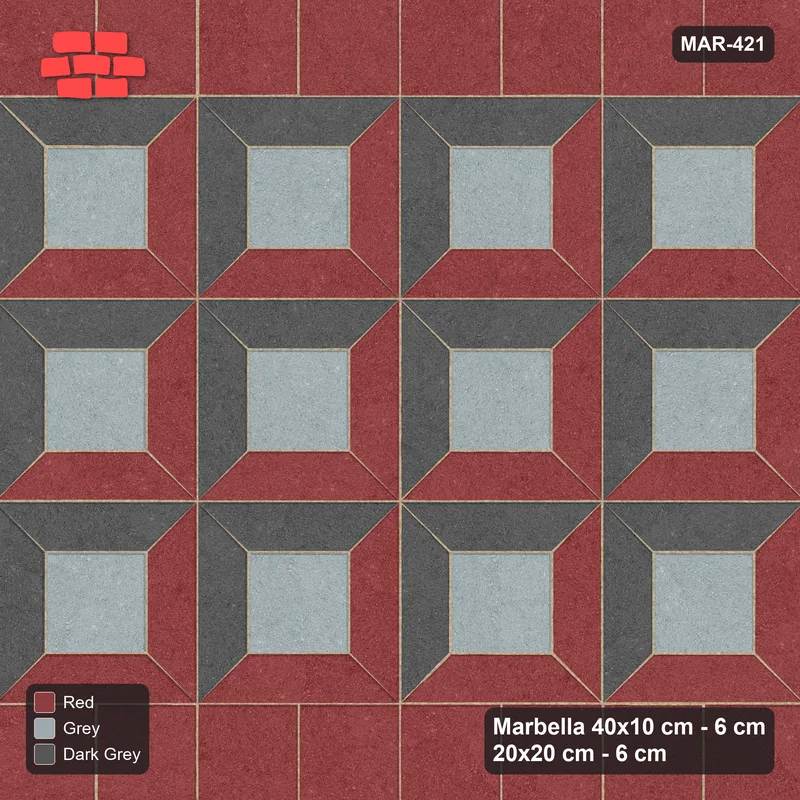 Interlock (Pasco) 40x10 cm · MAR-421 · Three-Tone Corner-Lit Frame - Urban Brick with Square Bands (dark grey-red-grey) · Top view Interlock (Pasco) 40x10 cm · MAR-421 · Three-Tone Corner-Lit Frame - Urban Brick with Square Bands (dark grey-red-grey) · Top view
