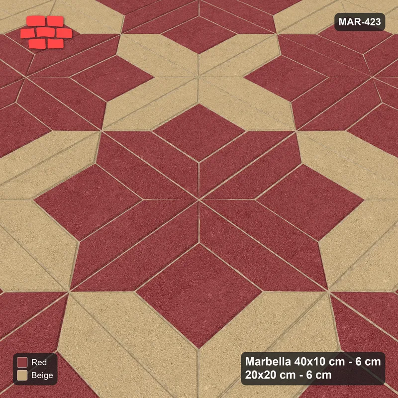 Interlock (Pasco) 40x10 cm · MAR-423 · Pinwheel Star - Terracotta with Square Border · Side view Interlock (Pasco) 40x10 cm · MAR-423 · Pinwheel Star - Terracotta with Square Border · Side view
